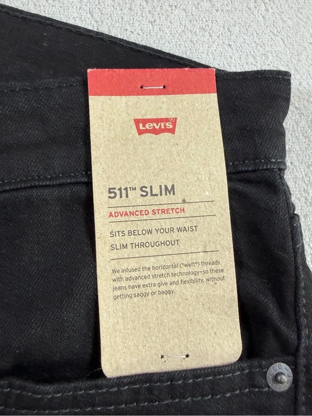 Levis 511 Slim‎ Fit Jeans Mens 36x34 Black Advanced Stretch Denim 045115382
